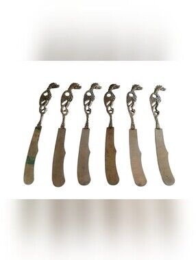 VTG Italian Made Silver Dragon Handle Butter Knives - Set of 6
